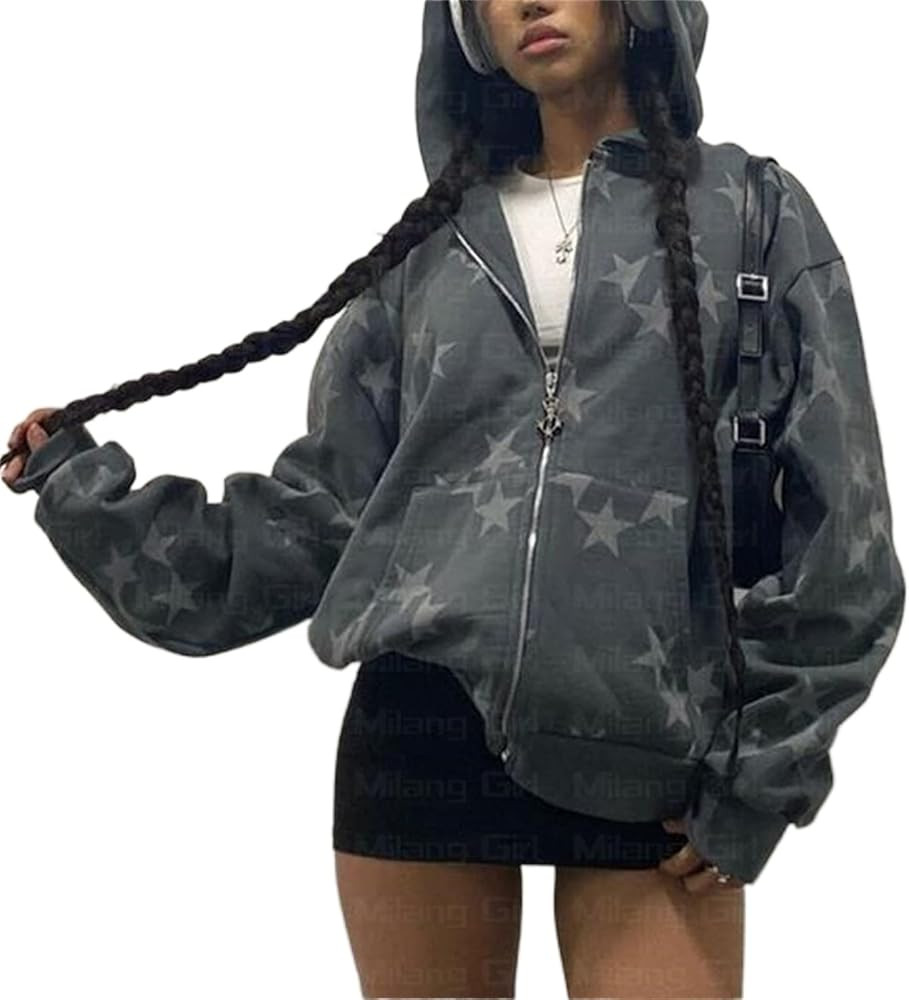 NaranjaBurbuja Y2k Zip Up Hoodies for Teen Girls Aesthetic Trendy Oversized Sweatshirt Womens 202... | Amazon (US)