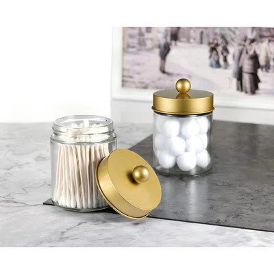 Apothecary Jars Bathroom Vanity Storage Organizer Set -Countertop Canister With Stainless Steel Lids &Stickers - Qtip Dispenser Holder For Qtip,Cotton | Wayfair North America