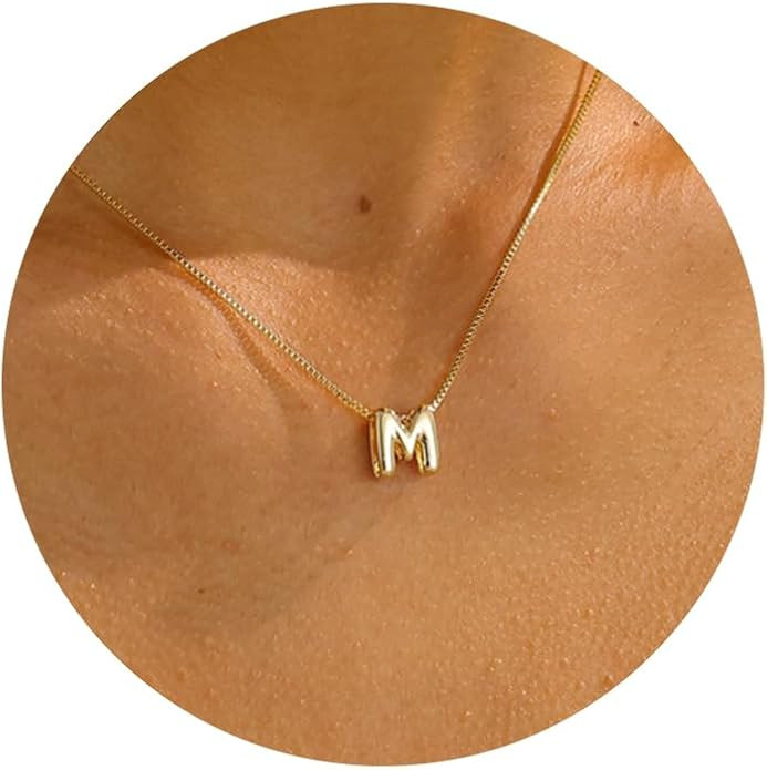 Bubble Letter Necklaces for Women,Dainty Letter Necklace 14K Gold Plated Balloon Letter Necklace ... | Amazon (US)