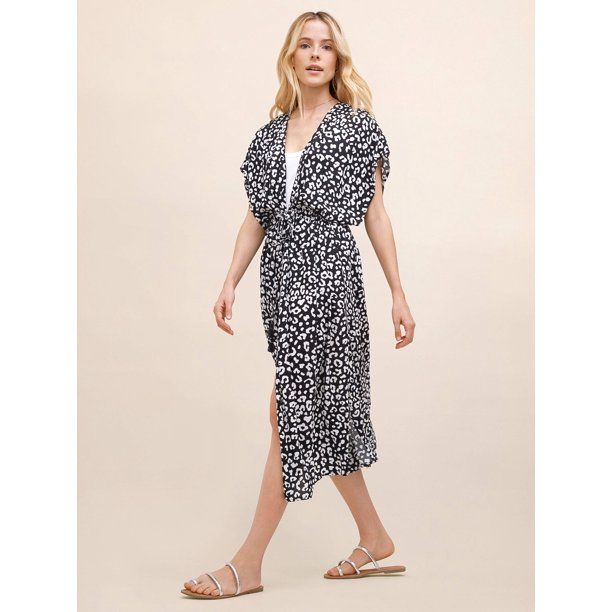 Scoop Women's Short Sleeve Printed Drawstring Caftan | Walmart (US)