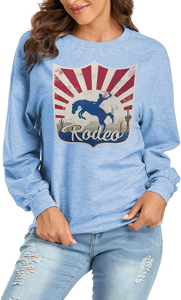 Famulily Womens Round Neck Long Sleeve Pullover Graphic Print Sweatshirts Comfy Fall Tunic Tops | Amazon (US)