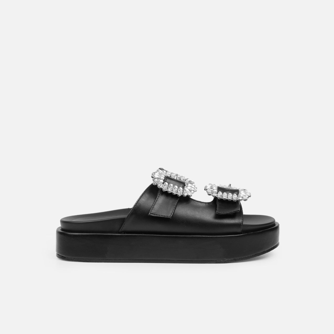 Juliette Black Diamante Slider Sandals | Simmi Shoes