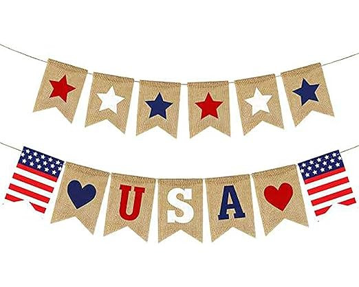Shimmer Anna Shine USA American Flag Patriotic Burlap Banner for 4th of July Decorations Red Whit... | Amazon (US)
