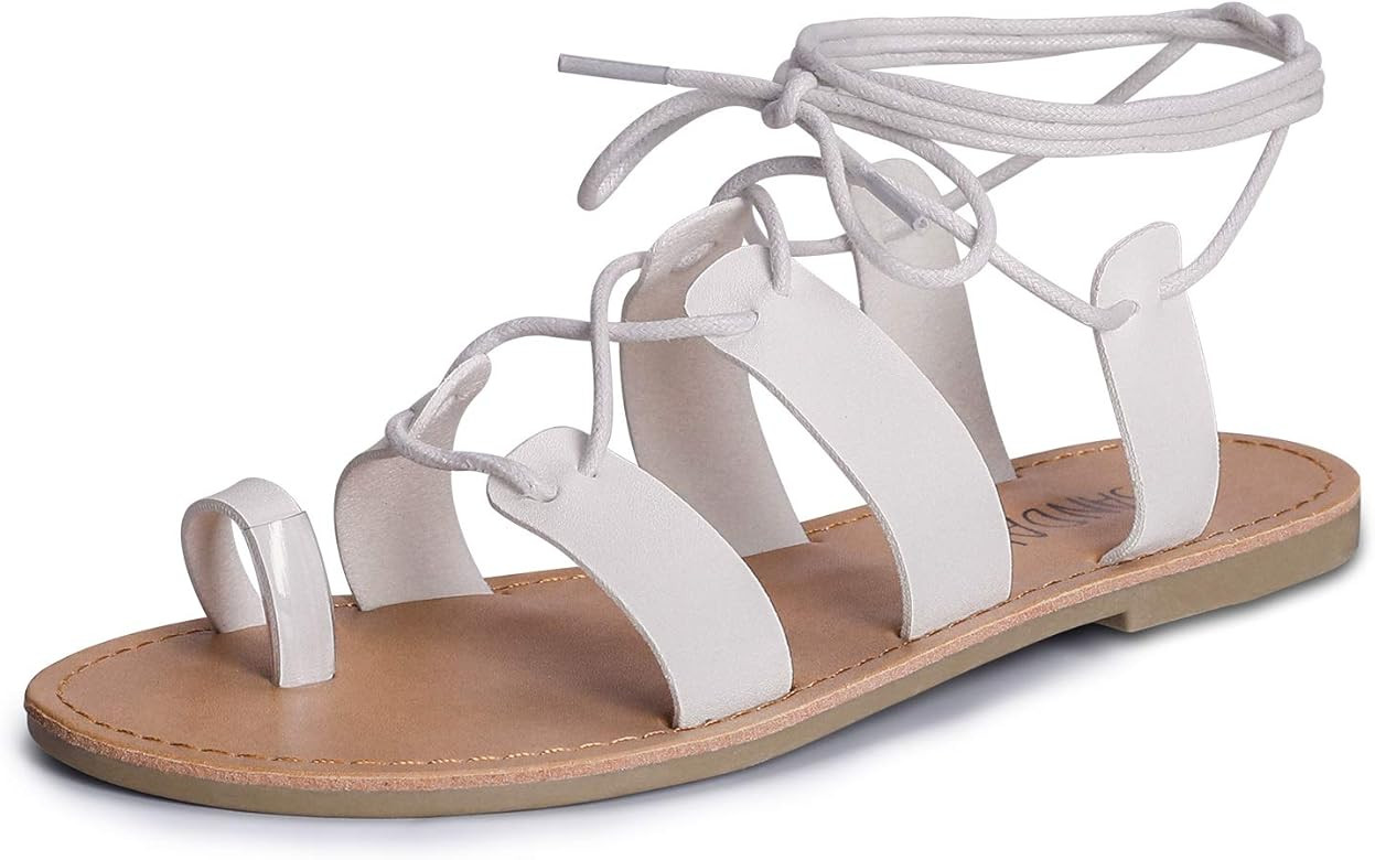 SANDALUP Tie Up Flat Gladiator Roman Sandals for Women | Amazon (US)