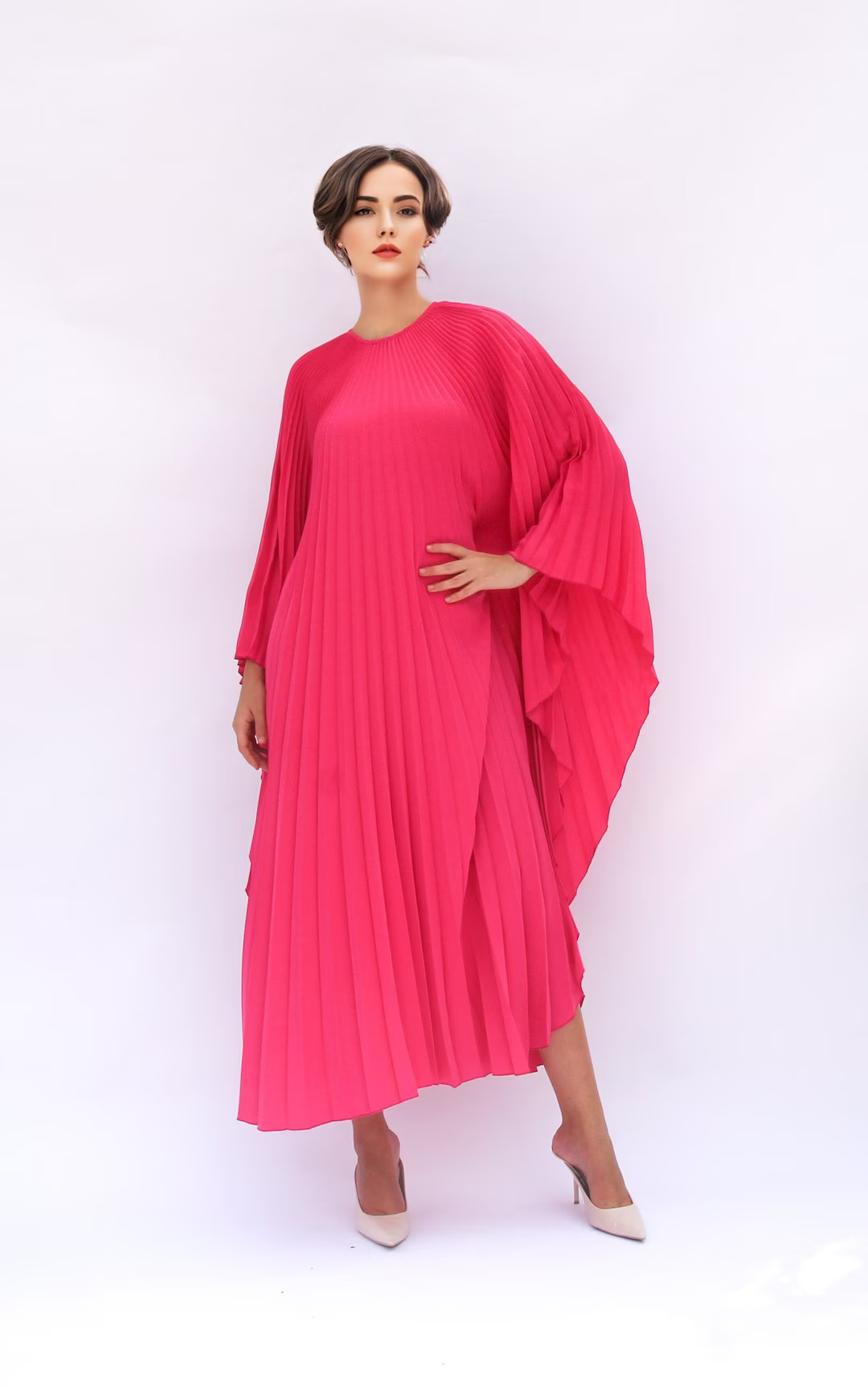 Pink Kaftan Pleat Kaftan Plus Size, Wedding Dress Kaftan Pleated Caftan Pool Cover Ups Resort Kaf... | Etsy (US)