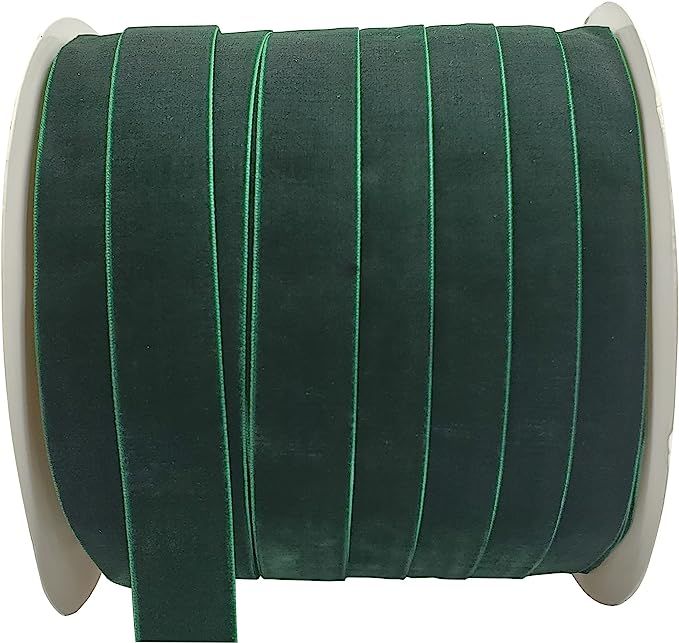 10 Yards Velvet Ribbon Spool Available in Many Colors (Dark Green, 1") | Amazon (US)
