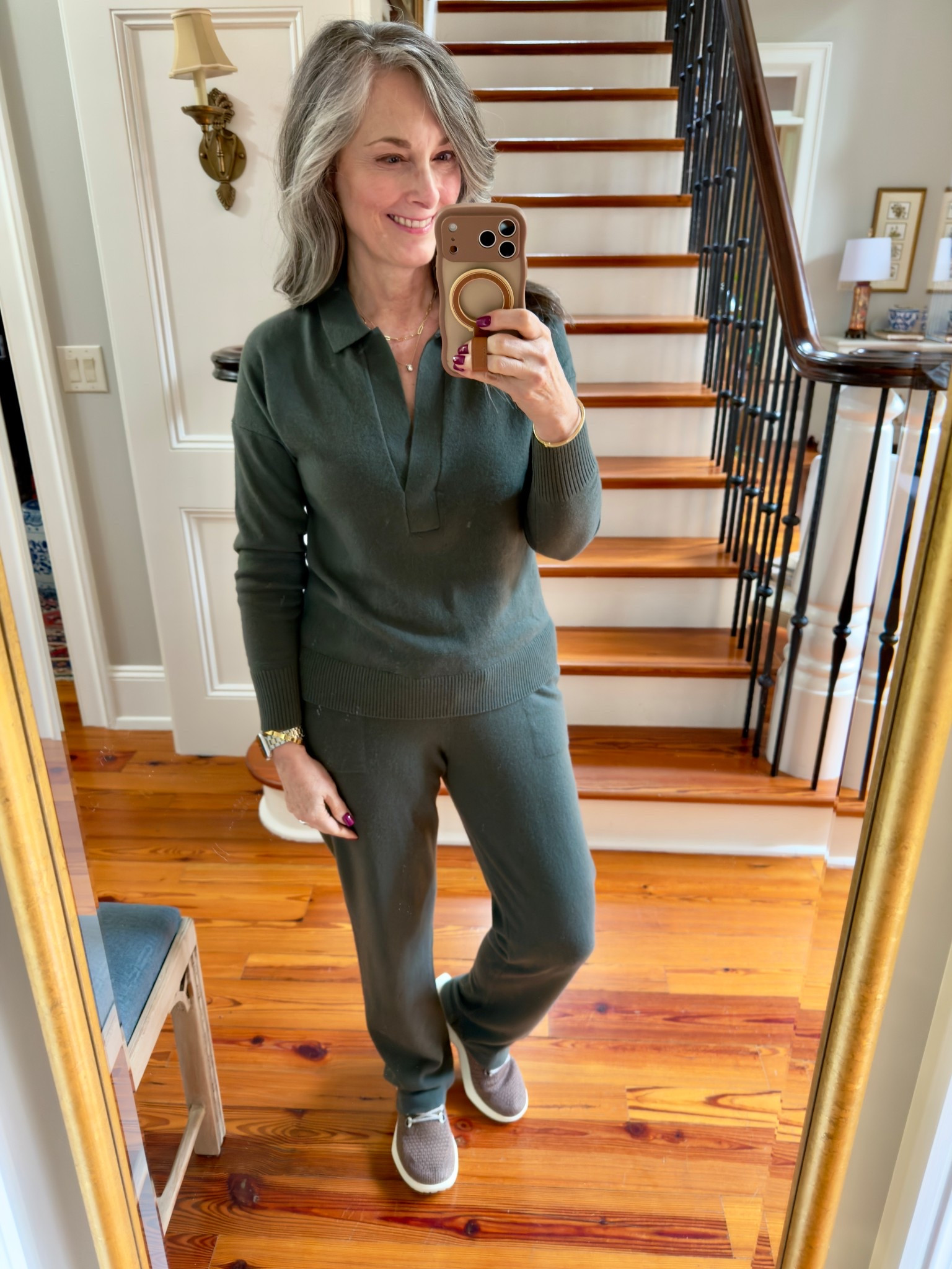 Headed to the airport for an overnight flight to Madrid! Comfy and feel put together in the Quince cashmere lounge look. Allbird sneakers are comfy! I sized up 1/2 a size in the sneakers. Don’t forget compression socks! Applied press on nails right before leaving and wearing my faux travel jewelry! 



#LTKOver40 #LTKTravel #LTKStyleTip