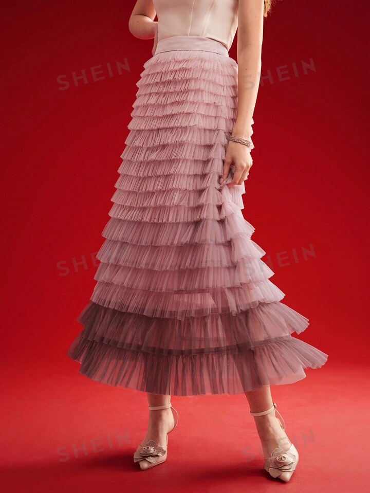 MOTF PREMIUM WOVEN WOMEN'S LAYERED RUFFLE HEM MESH SKIRT | SHEIN