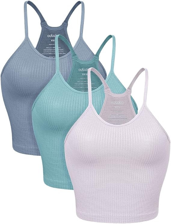 ODODOS Women's Crop 3-Pack Waffle Knit Seamless Camisole Crop Tank Tops | Amazon (US)