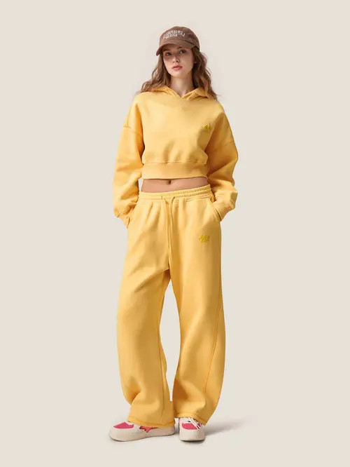 AELFRIC EDEN Cloud Essential Fleece Cropped Pullover Hoodie Set in Yellow at Nordstrom, Size X-Small | Nordstrom