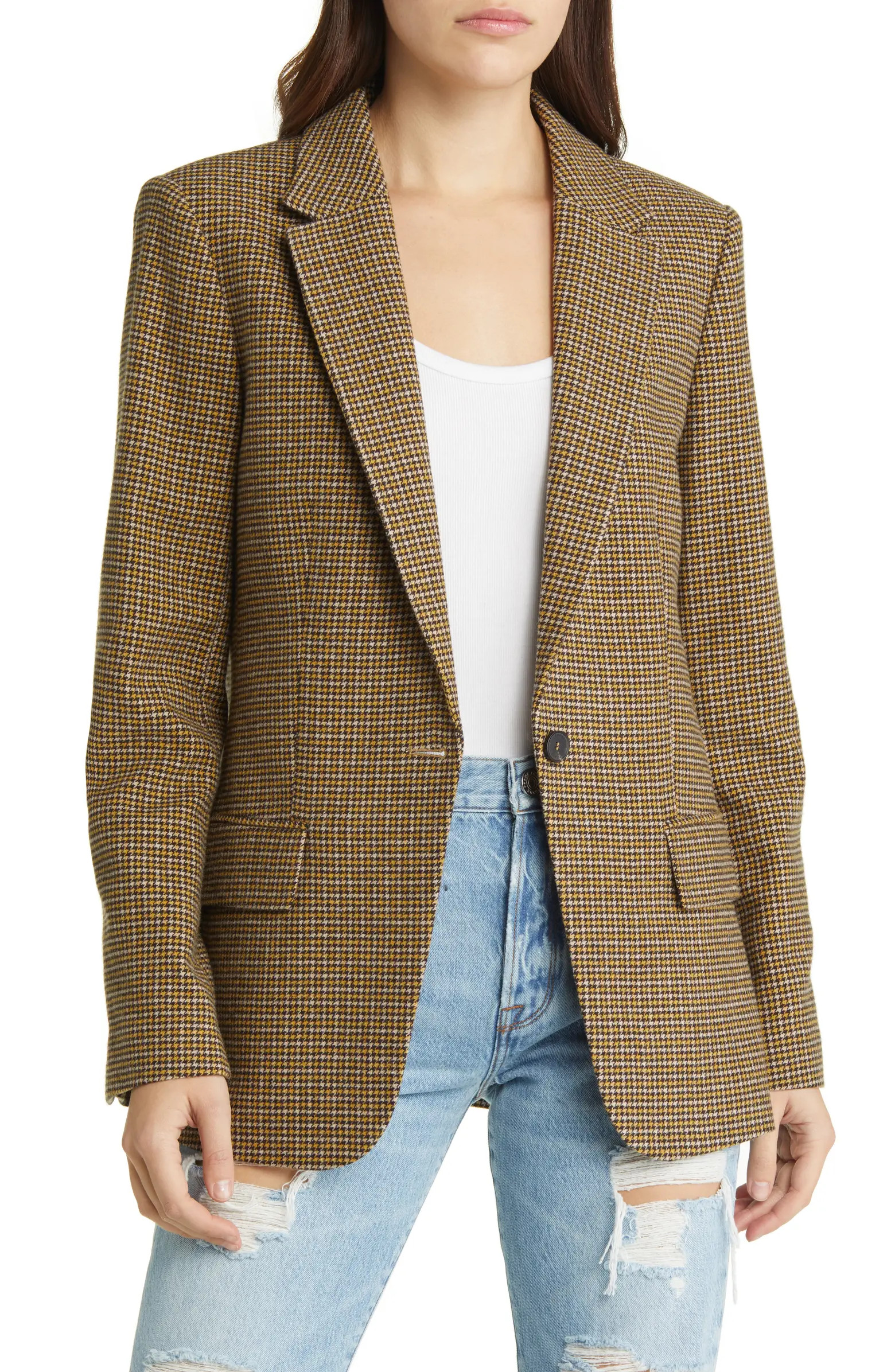 '70s Houndstooth Wool Blend Blazer | Nordstrom
