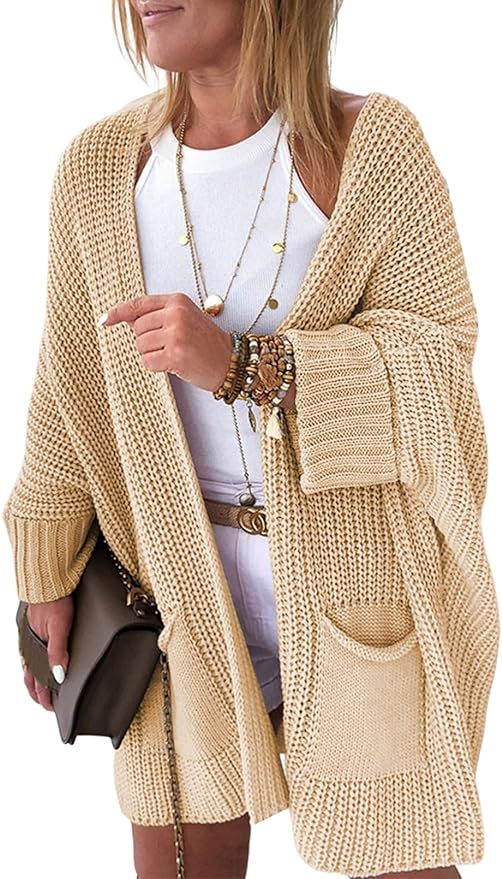 Sidefeel Women 2023 Fall Winter Open Front Fold Batwing Sleeves Cardigan Oversized Knit Sweater O... | Amazon (US)