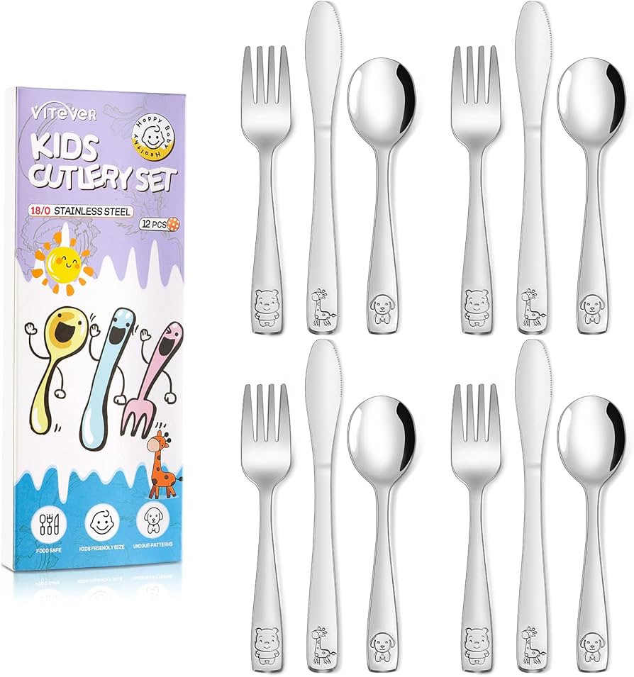 VITEVER 12-Piece Toddler Utensils, Stainless Steel Kids Silverware Set, Children Safe Forks, Spoo... | Amazon (US)