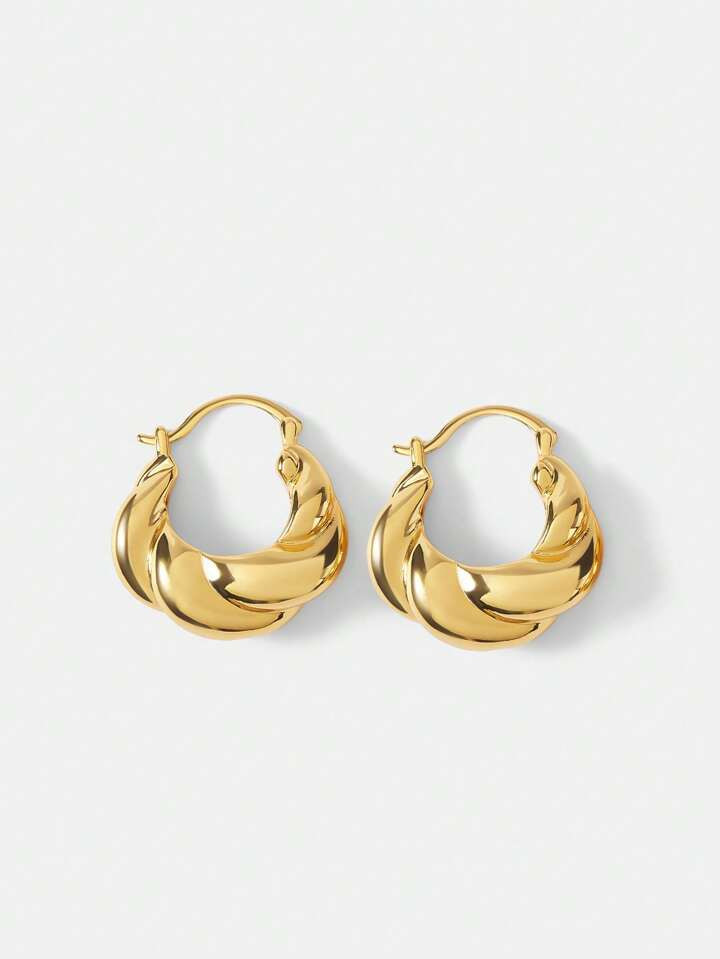 MOTF PREMIUM Brincos Argola de Chifre de Boi Vintage Francês Banhados a Ouro 18K | SHEIN