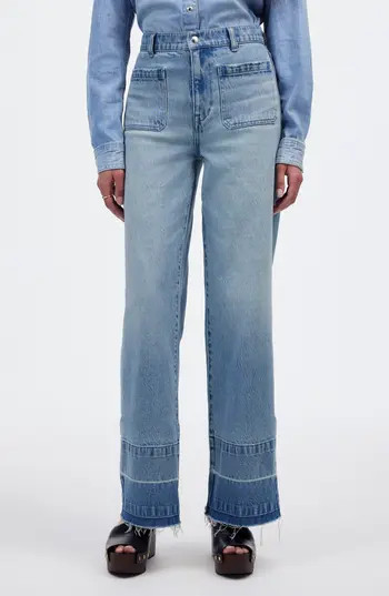 Madewell The Emmett Release Hem Patch Pocket Wide Leg Jeans in Banning Wash at Nordstrom Rack, Size 30 | Nordstrom Rack