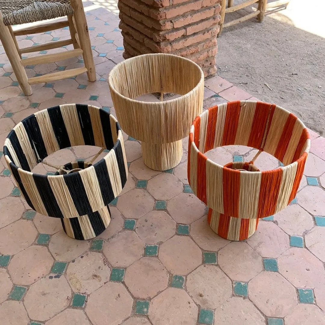 Natural raffia lamp, raffia lampshade, TABLE LAMPSHADE Moroccan Handmade in Rattan, wicker shade,... | Etsy (US)