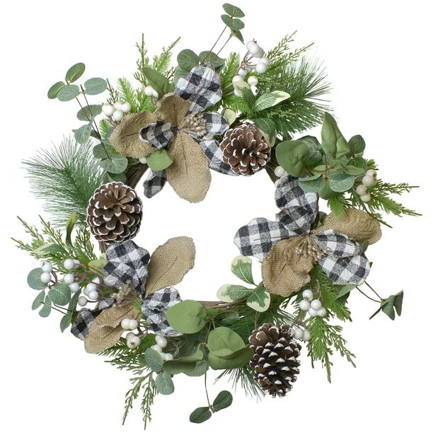 Magnolia and Frosted Pine Cones Artificial Christmas Wreath -  22-Inch, Unlit | Walmart (US)
