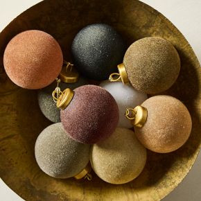 Flocked Ball Ornaments (Set of 9) | West Elm (US)