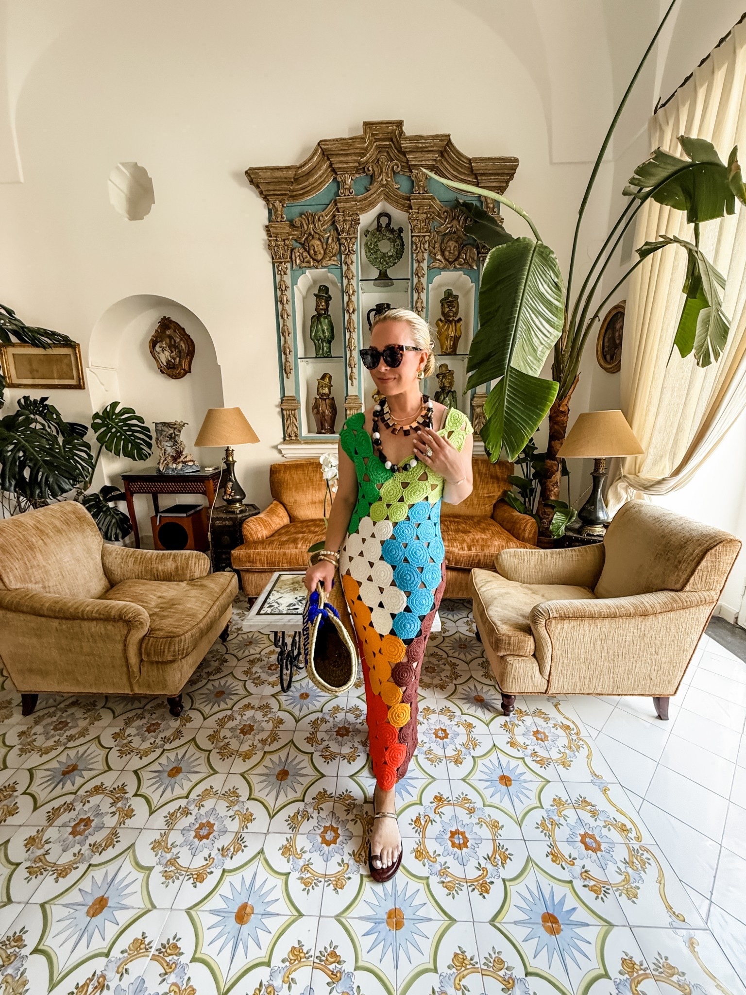 Next stop, Rome! I wore this dress our final morning in Positano and for the car ride and afternoon touring in Rome. So comfortable, a substantial knit but not hot, holds its shape perfectly even after 12 hours. Love the colors. I’m wearing a Small. 