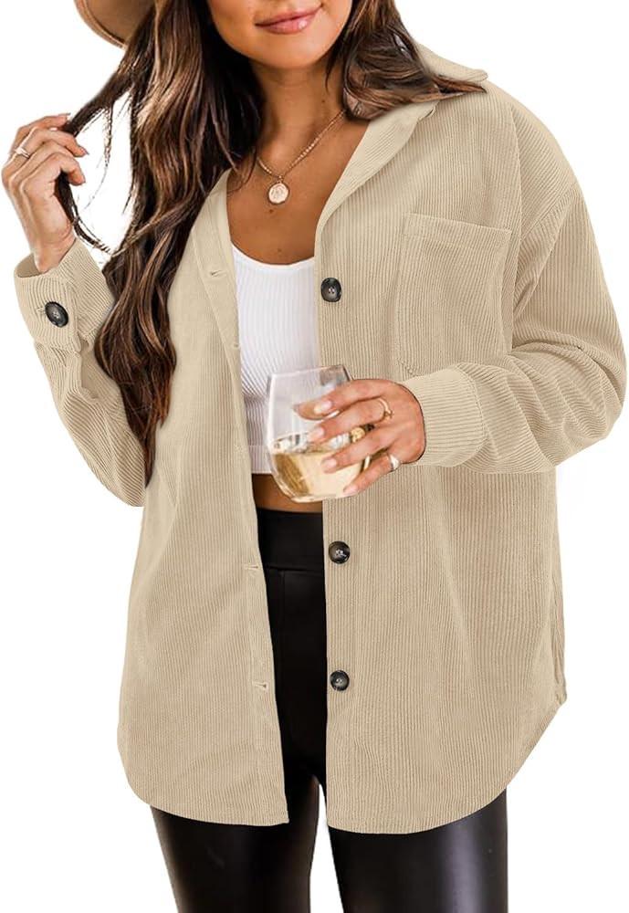 ZOLUCKY Womens Shackets Jacket Plus Size Long Sleeve Button Down Shirts Blouses Tops | Amazon (US)