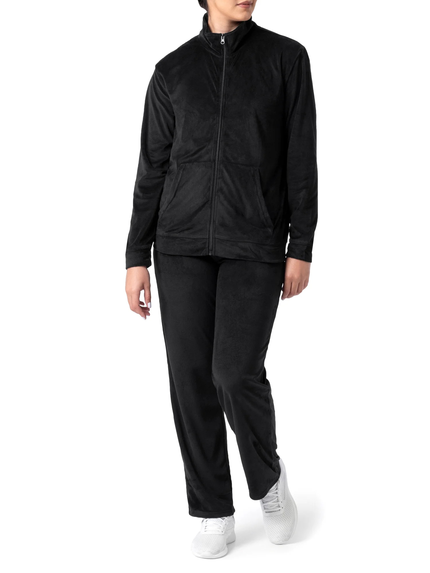 Athletic Works Women's Active Velour Zip-Up Track Jacket and Pants, 2-Piece Set - Walmart.com | Walmart (US)