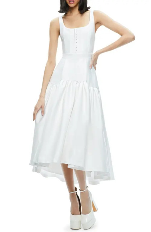 Alice + Olivia Diana High-Low Midi Dress in Off White at Nordstrom, Size 12 | Nordstrom