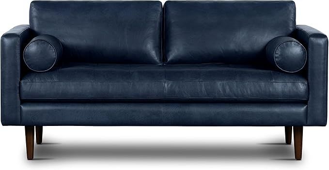POLY & BARK Napa 72" Apartment Sofa in Full-Grain Semi-Aniline Italian Tanned Leather in Midnight... | Amazon (US)