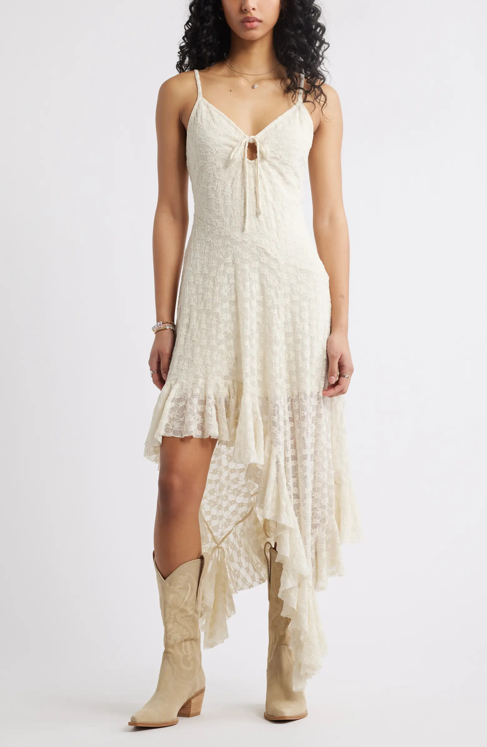 Asymmetric Lace Sleeveless Midi Dress | Nordstrom