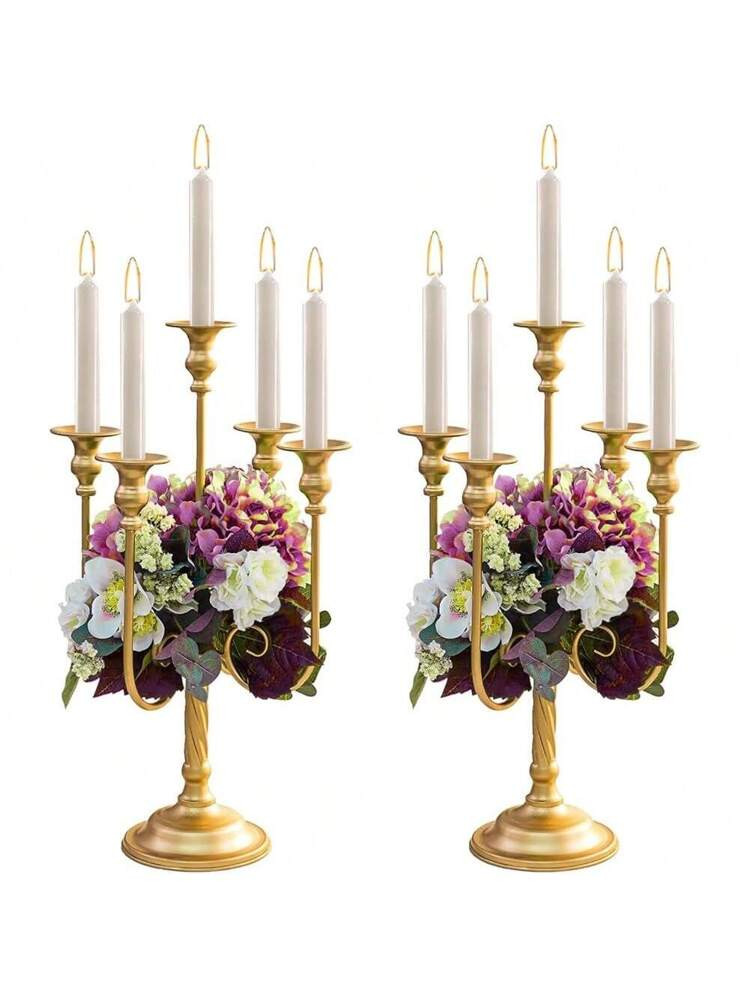 Metal Candelabra Gold Candle Stand 20in Tall, 5 Candles Candlestick Holder For Taper Candles, Can... | SHEIN