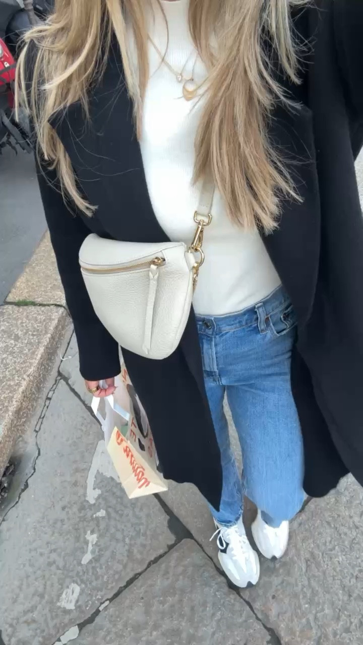 Milan ootd! Ribbed fitted turtleneck, Amazon sweater coat, @abercrombie  High Rise 90s straight jeans, @giginewyork  Beck Sling bag, and my trusted New Balance 327's. Great outfit for traveling and exploring the city.

Milan outfits, travel outfits, elevated essentials, what to wear in Milan, Milan in March

#LTKSeasonal #LTKootd #LTKTravel