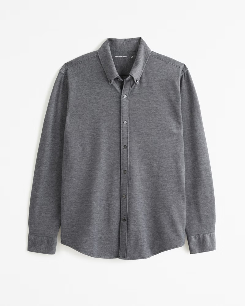 Abercrombie & Fitch Men's Long-Sleeve Performance Button-Up Shirt in Gray - Size M | Abercrombie & Fitch (US)