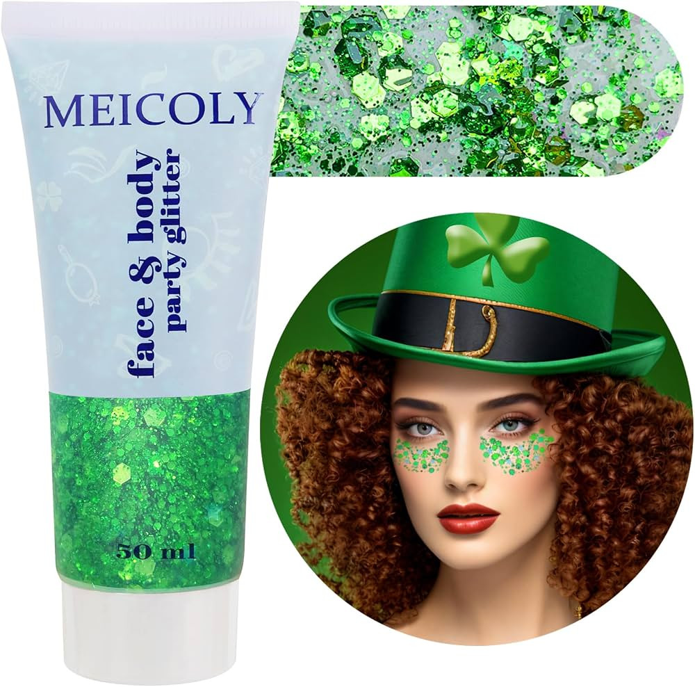 MEICOLY Green Face Body Glitter,St Patricks Day Accessories,Green Face Paint Glitter Gel Chunky M... | Amazon (US)