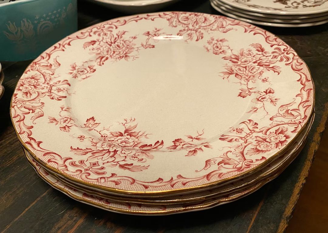 Late 1800s Bovey Tracey Pottery Co. “Iona” red transferware ironstone dinner plate | Etsy (US)
