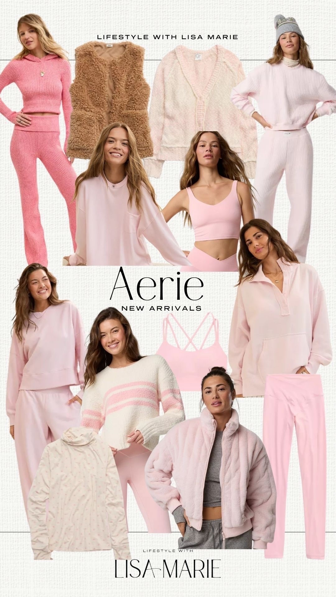 Aerie new arrivals! Pink matching sets. Loungewear. Coat sweaters and cardigans. Sweater setsZs activewear. Leggings and sports bras. Sherpa vest.

#LTKootd #LTKTravel #LTKActive