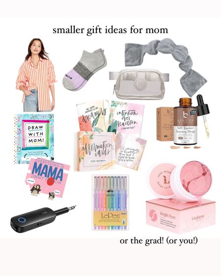 Smaller gift ideas for all the gifting in May! Mothers Day / Grads! I swear by these socks. And I love. Pretty pen set. Blue tooth adapter makes any plane ride blue tooth and the affirmation cards and self Tanner are among my favorites. This orange stripe shirt is such a fun happy staple for me lately too! And I loooove that sleep mask so much. And that lulu bag is perfect for stadium shows!

#LTKGiftGuide #LTKFindsUnder50 #LTKSeasonal