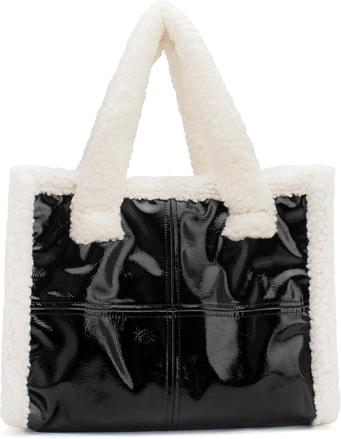 Tote Bag for Women PU Leather Purse with Faux Fur Top Handles Handbag Large Shoulder Bag for Autu... | Amazon (US)