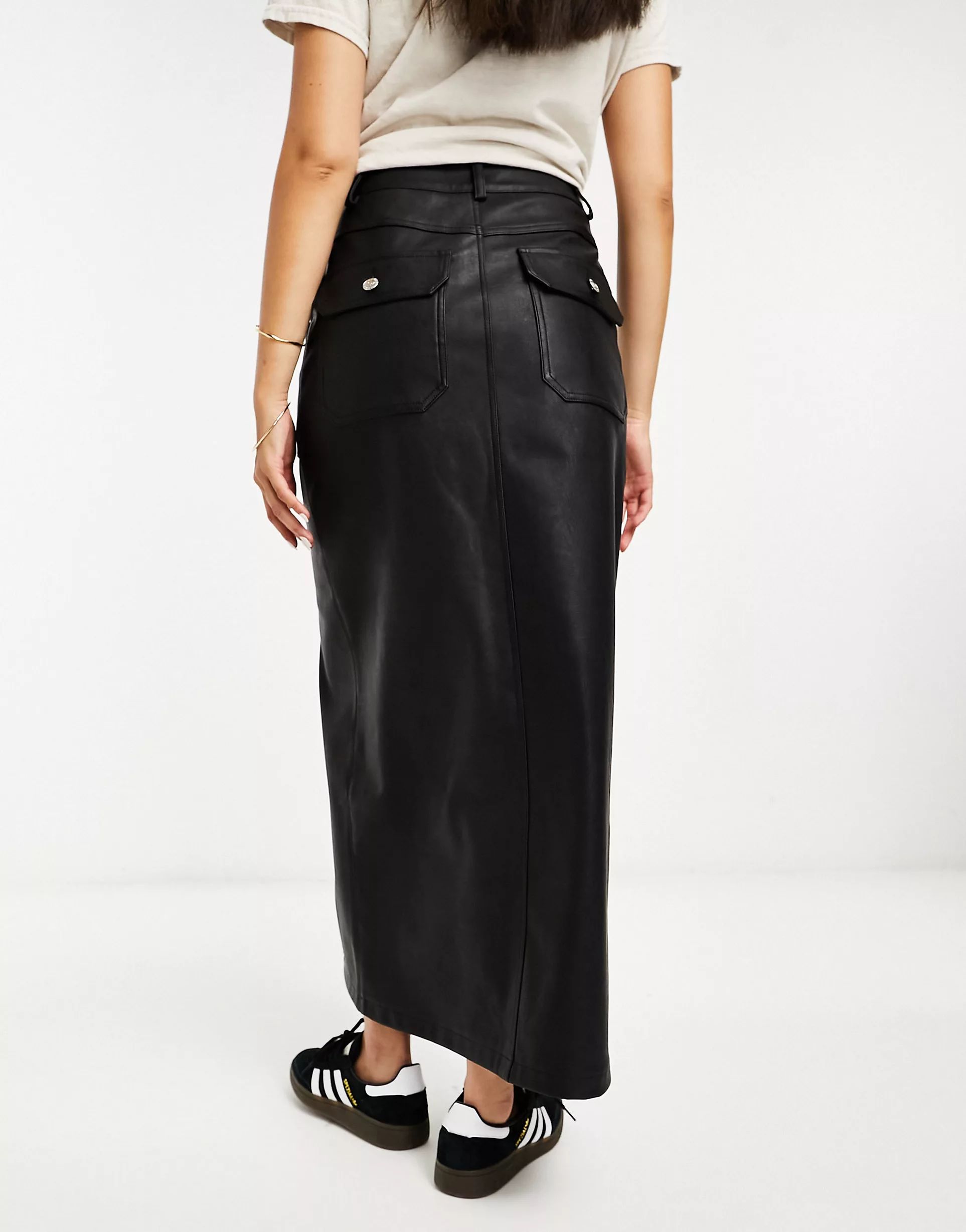 Miss Selfridge faux leather maxi skirt in black | ASOS (Global)