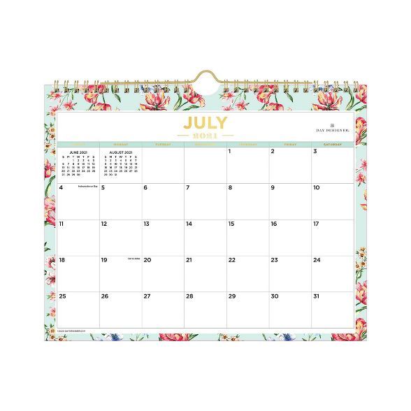 2021-22 Academic Wall Calendar 11"x8.75" Tulip Garden Mint - Day Designer | Target