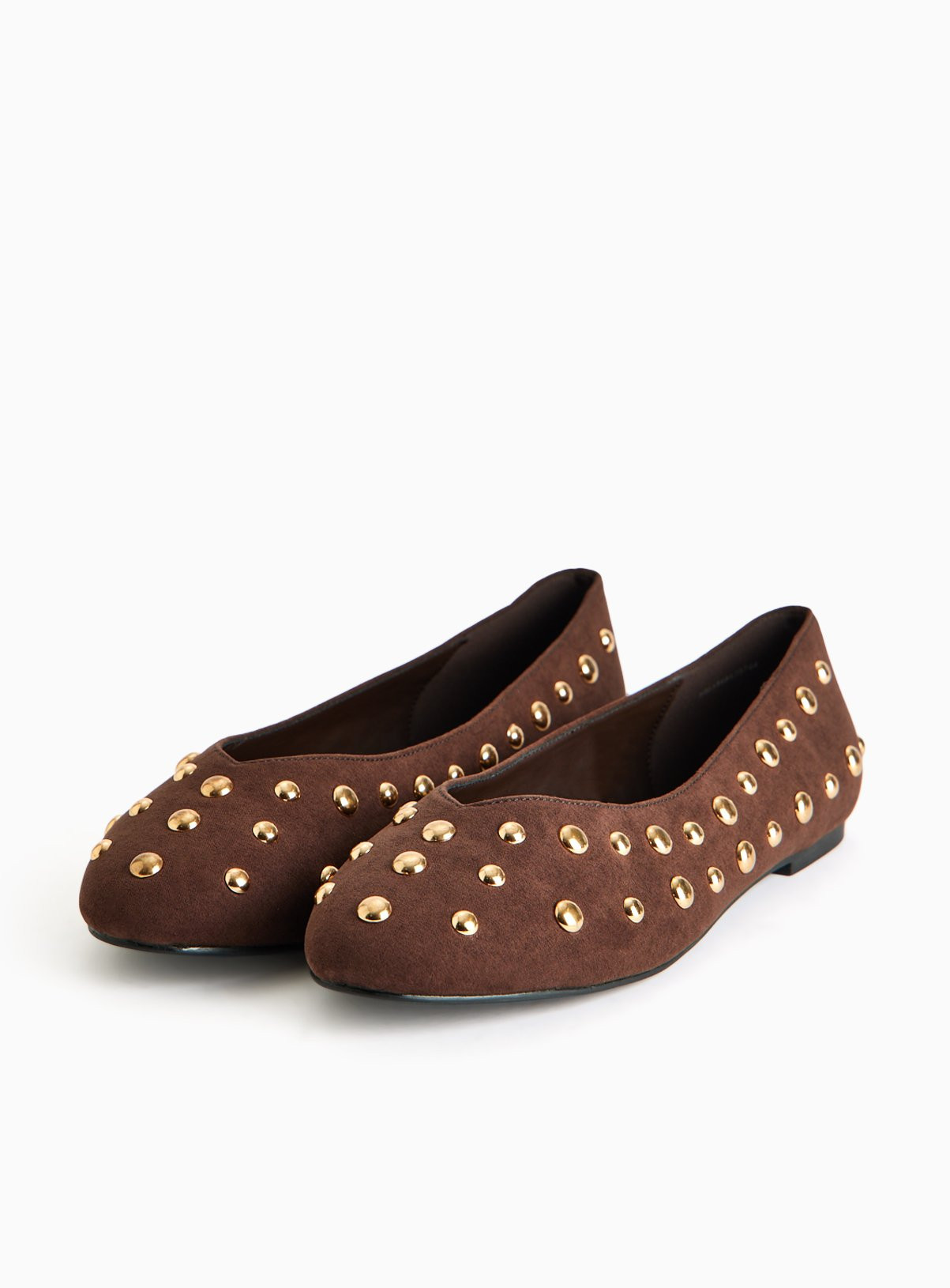 Brown Faux Leather Studded Ballet Flats | Tu Clothing