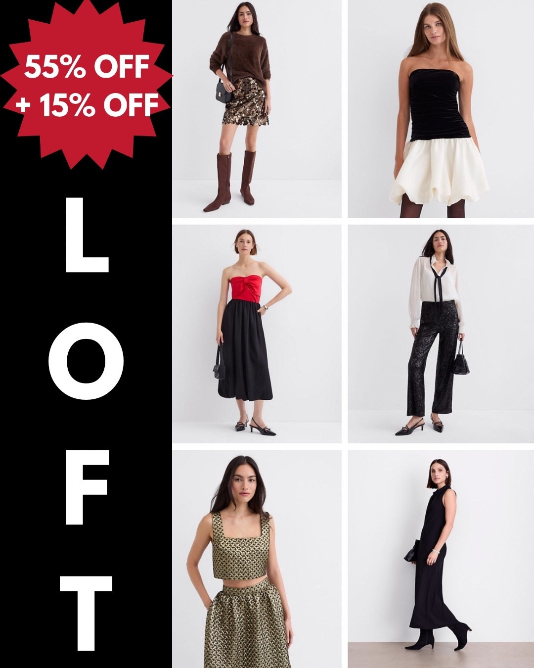 Last Chance to SAVE!!! SALE at LOFT ‼️ SAVE 55% OFF Site Wide plus an additional 15% OFF !! 🛍️  FREE SHIPPING on every order!!  Click any product photo to Shop + SAVE!! Would be so appreciated 😍 Spice up your Party Frocks to ring in the New Year 🎉🎊

Workwear - Date Night - Office Outfit - Seasonal- Shoe Crush - Resort Wear - Dress - Dinner Date 
Fall Outfit- Travel - Boots - Cowboy 🤠 Western Wear - Business Casual- Lounge Sets - Pajamas- - Jackets - Denim Dress - Wedding Guest Dress - Christmas Outfit - Gift Guide - Loft - SALE ALERT 

Follow my LTK @fashionistanyc on the @shop.LTK app to view this post and get my exclusive app-only content!

#liketkit #LTKFindsUnder50 #LTKgrwm #LTKTravel #LTKdayinmylife #LTKSaleAlert #LTKWorkwear #LTKPetite #LTKSeasonal #LTKootd
@shop.ltk
https://liketk.it/5Gb9C