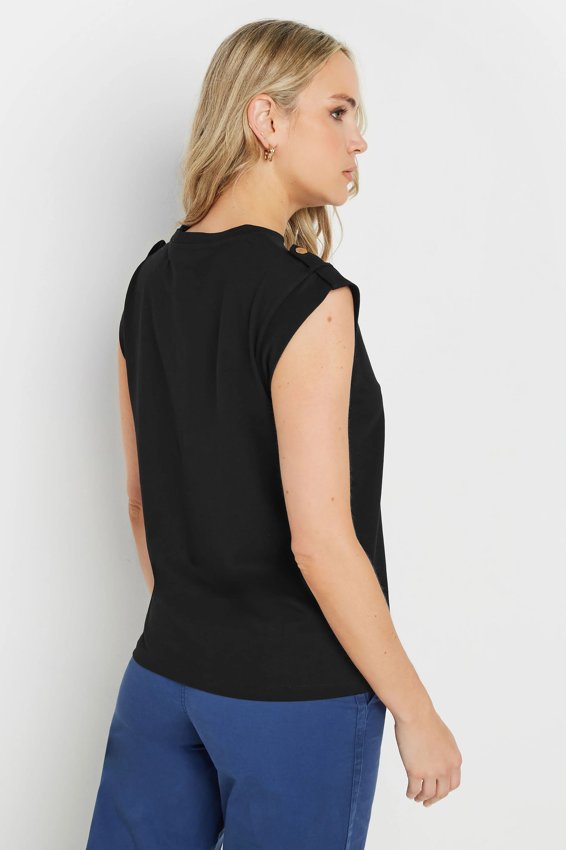 LTS Tall Black Cotton Shoulder Tab T-Shirt | Long Tall Sally