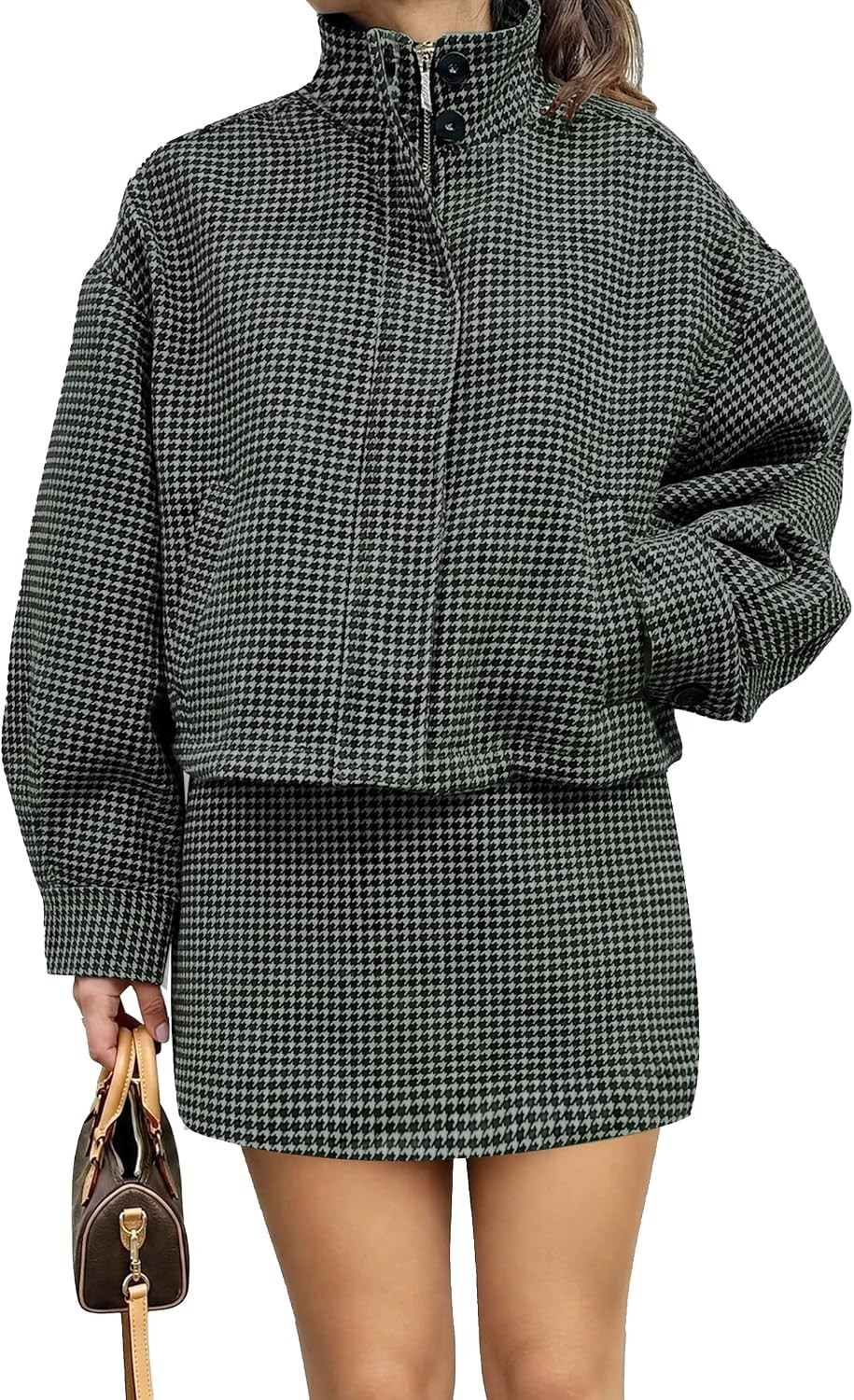 Tankaneo Womens 2 Piece Skirt Sets Plaid Bomber Jackets and Mini Skirts | Amazon (US)