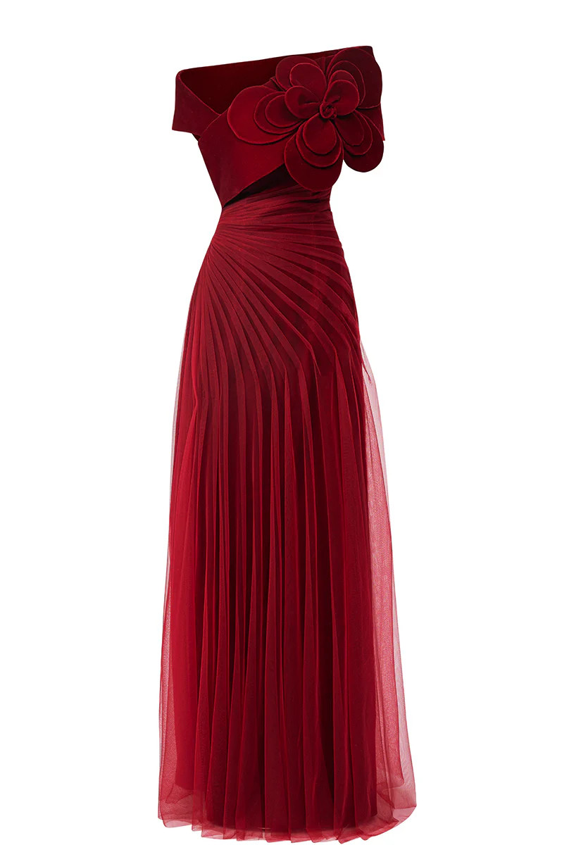 RED ROSE ONE-SHOULDER MAXI DRESS IN RED | HAPPY CLOTHING | CULT MIA | CULT MIA UK LTD