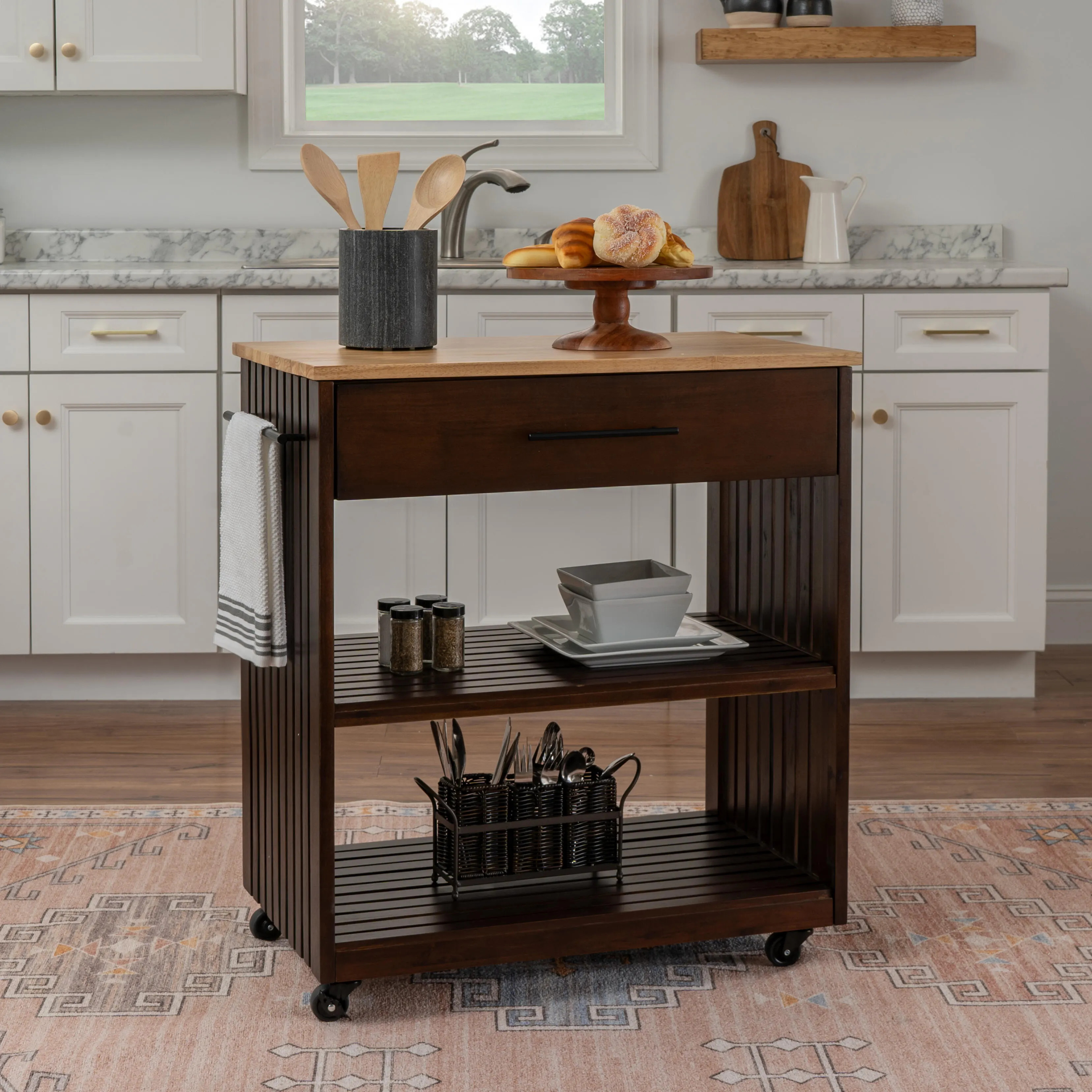 Linon Ina Kitchen Cart, Brown | Ashley