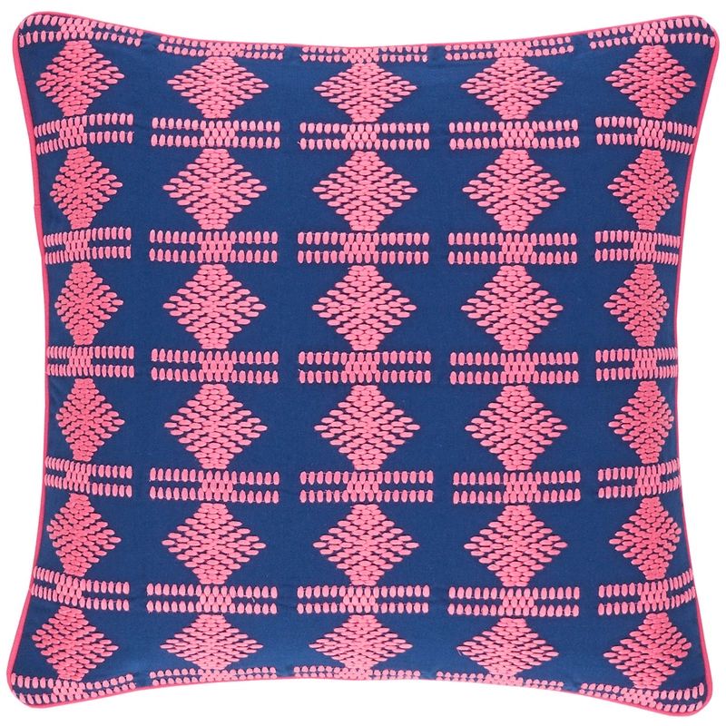 Geo Embroidered Navy Decorative Pillow | Annie Selke