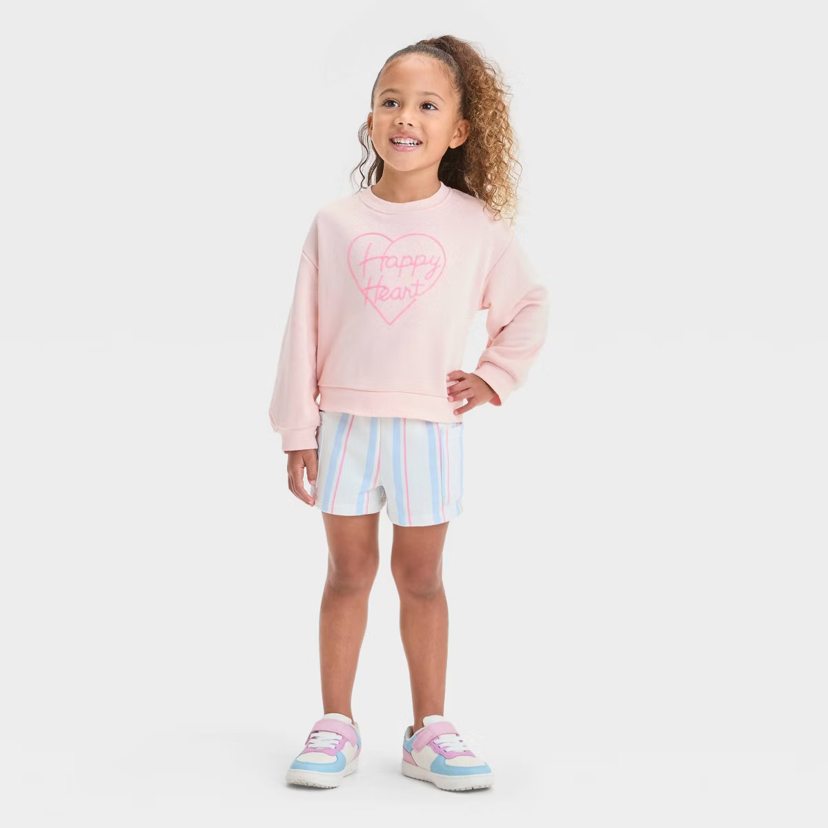 Toddler Girls' "Happy Heart" French Terry Valentine's Day Striped Shorts Set - Cat & Jack™ Pink... | Target
