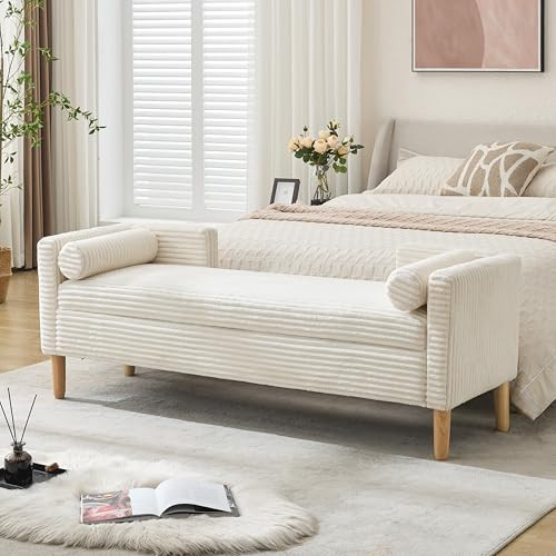 Aoiy & Wifon 65.35" W End of Bed Bench King Size, Upholstered Large Storage Ottoman Bench with Bo... | Amazon (US)