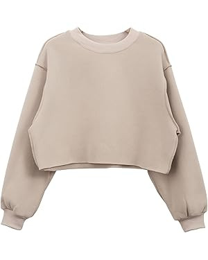 Amazhiyu Women Cropped Sweatshirt Long Sleeves Pullover Fleece Crop Tops | Amazon (US)