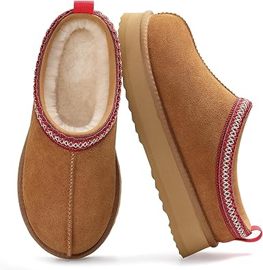 KIDMI Genuine Suede Platform Slippers for Women Fuzzy Winter Warm Shoes Indoor Outdoor | Amazon (US)