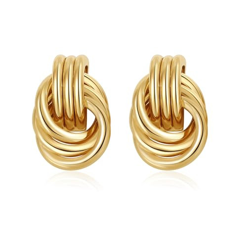 SHERLOVE Trendy Gold Plated Knot Earrings for Women Chunky Statement Drop Dangle Earrings Lightweight Hypoallergenic Fashion Accessories Gifts for Womens Gold Jewelry | Amazon (US)
